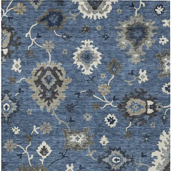 Blue Gray And White Floral Washable Indoor Outdoor Area Rug Photo 5