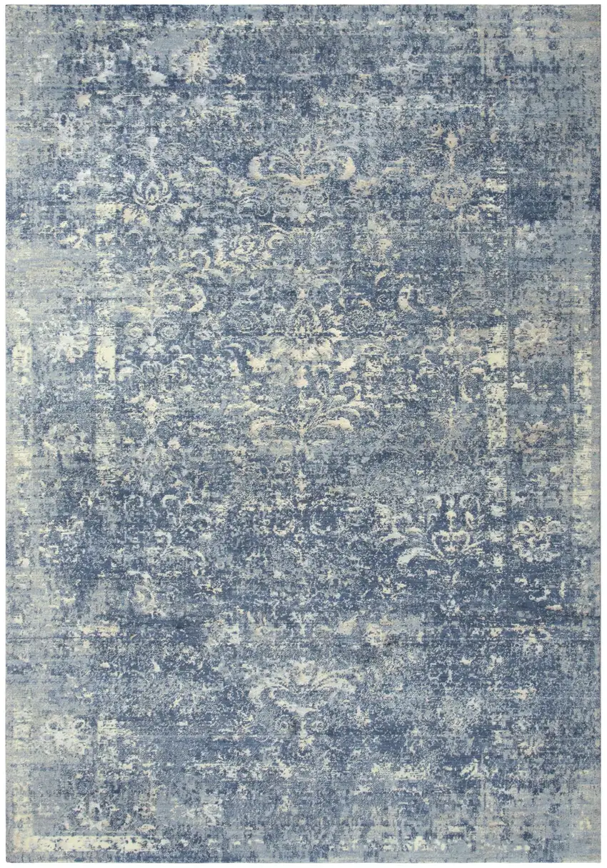 Blue Gray Beige And Ivory New Zealand Lambs Wool Oriental Hand Carved Handmade Area Rug Photo 1