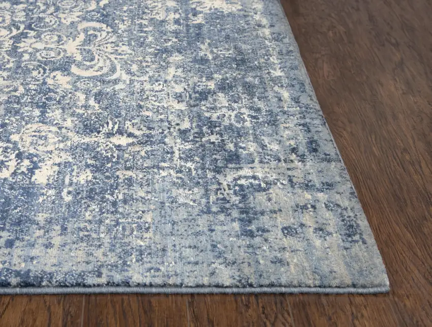 Blue Gray Beige And Ivory New Zealand Lambs Wool Oriental Hand Carved Handmade Area Rug Photo 2