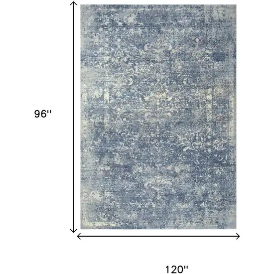 Blue Gray Beige And Ivory New Zealand Lambs Wool Oriental Hand Carved Handmade Area Rug Photo 6