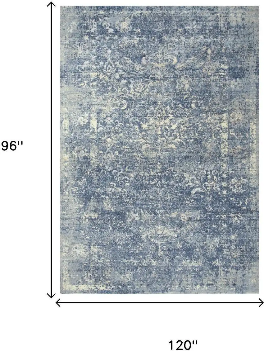 Blue Gray Beige And Ivory New Zealand Lambs Wool Oriental Hand Carved Handmade Area Rug Photo 6