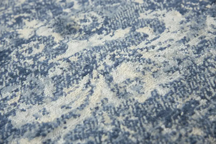 Blue Gray Beige And Ivory New Zealand Lambs Wool Oriental Hand Carved Handmade Area Rug Photo 3