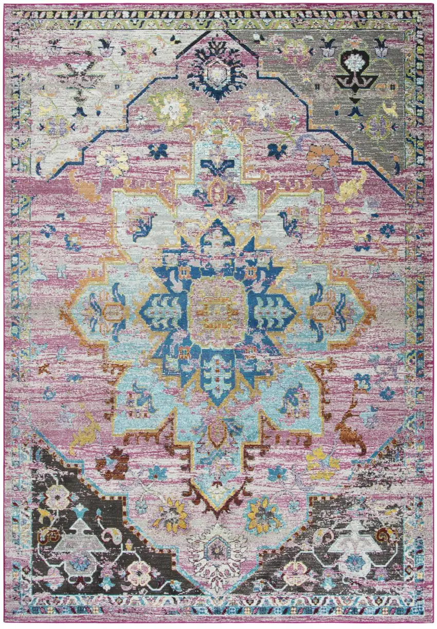 Blue Gray Cream Rust And Gold Medallion Area Rug Photo 2