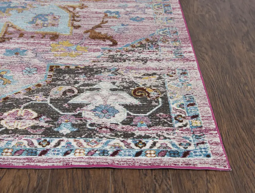 Blue Gray Cream Rust And Gold Medallion Area Rug Photo 3