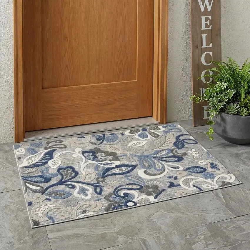 Blue And Gray Indoor Outdoor Area Rug Photo 1