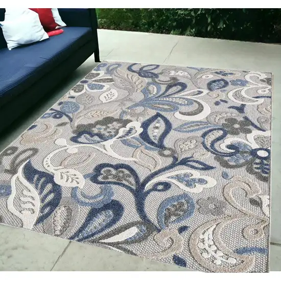 Blue And Gray Floral Stain Resistant Indoor Outdoor Area Rug Photo 1