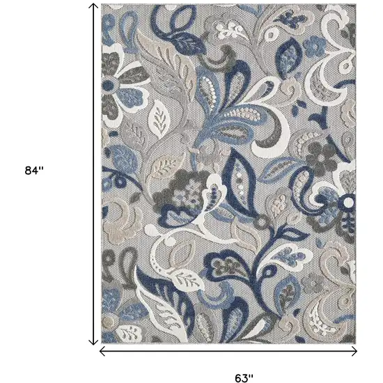 Blue And Gray Floral Indoor Outdoor Area Rug Photo 3