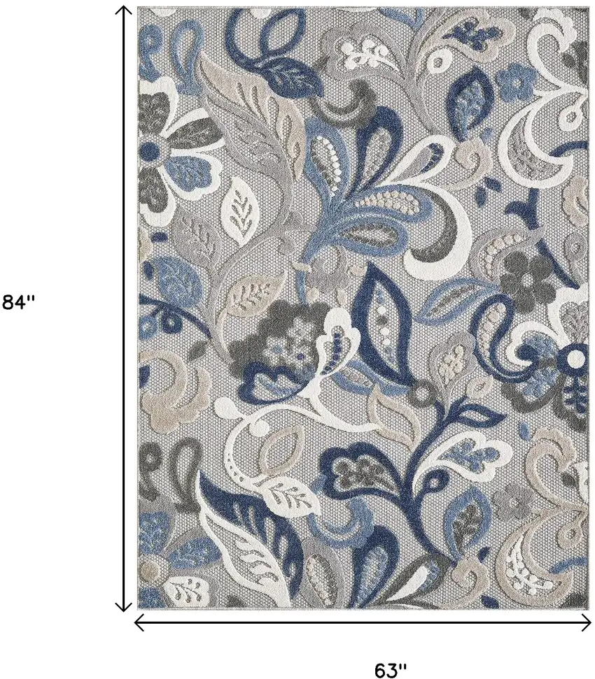 Blue And Gray Floral Indoor Outdoor Area Rug Photo 3