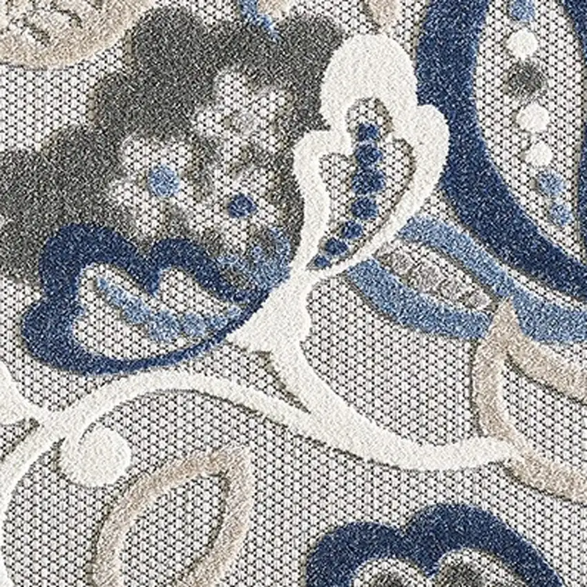 Blue And Gray Floral Stain Resistant Indoor Outdoor Area Rug Photo 4