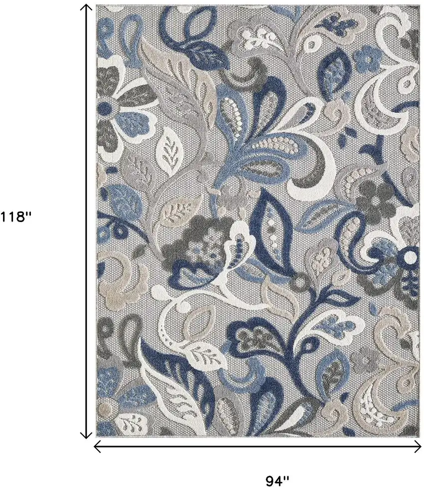 Blue And Gray Floral Stain Resistant Indoor Outdoor Area Rug Photo 3