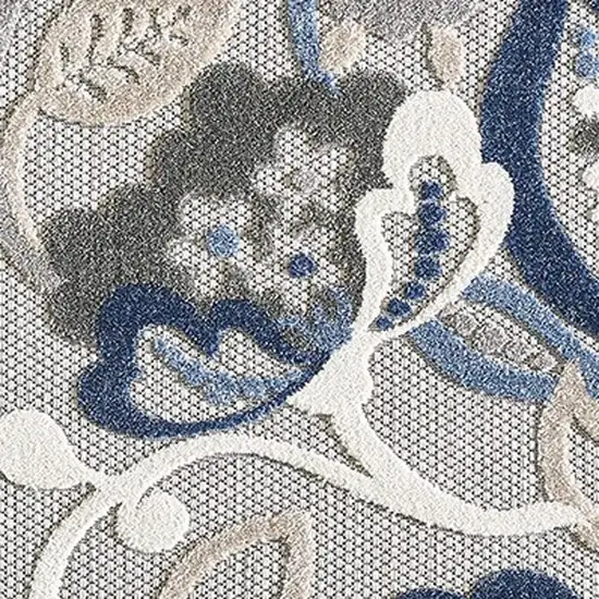 Blue And Gray Floral Stain Resistant Indoor Outdoor Area Rug Photo 4