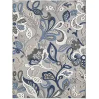 Photo of Blue Gray Jacobean Floral Indoor Outdoor Area Rug