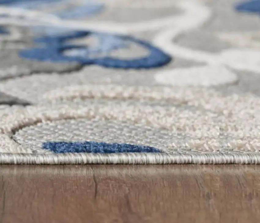 Blue Gray Jacobean Floral Indoor Outdoor Area Rug Photo 3