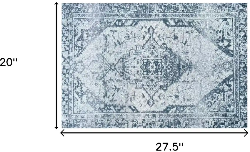 Blue Gray Oriental Distressed Washable Area Rug With UV Protection Photo 5