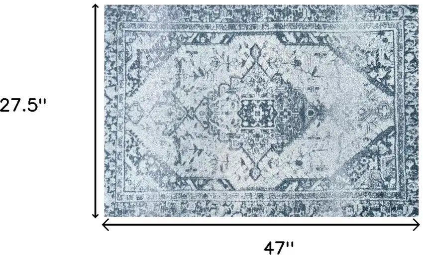 Blue Gray Oriental Distressed Washable Area Rug With UV Protection Photo 5