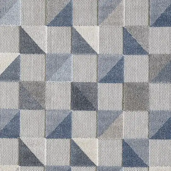 Blue And Gray Geometric Stain Resistant Indoor Outdoor Area Rug Photo 9