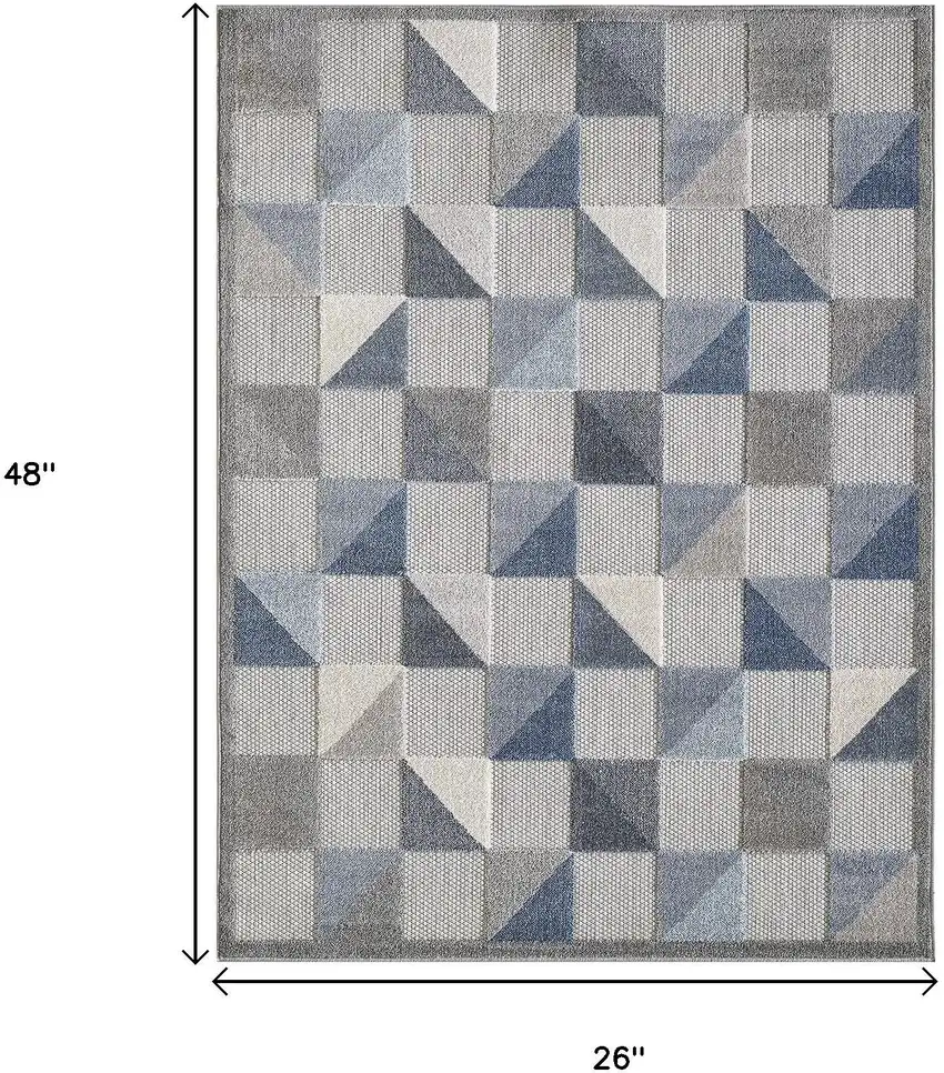 Blue And Gray Geometric Stain Resistant Indoor Outdoor Area Rug Photo 8