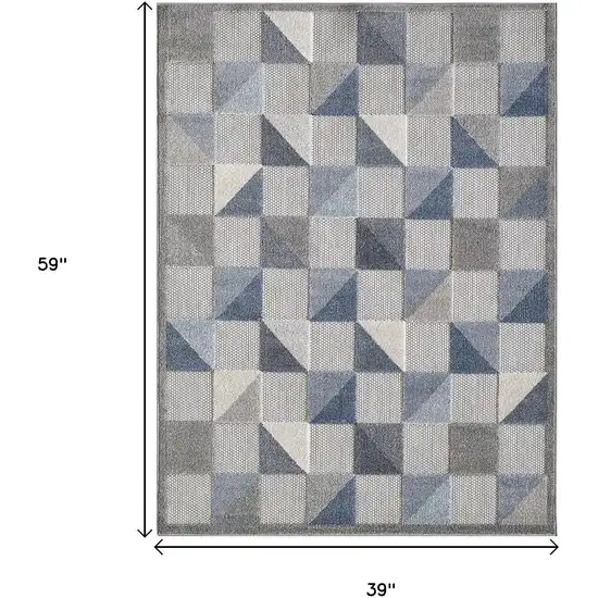 Blue And Gray Geometric Stain Resistant Indoor Outdoor Area Rug Photo 9