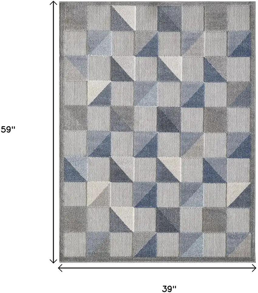 Blue And Gray Geometric Stain Resistant Indoor Outdoor Area Rug Photo 9