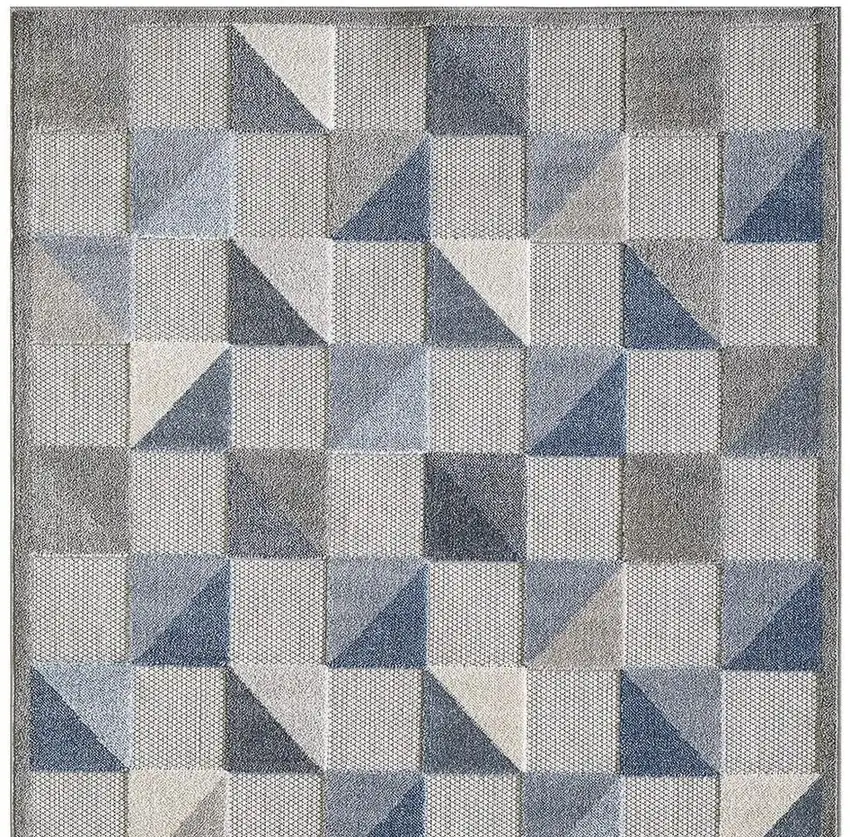 Blue And Gray Geometric Stain Resistant Indoor Outdoor Area Rug Photo 3