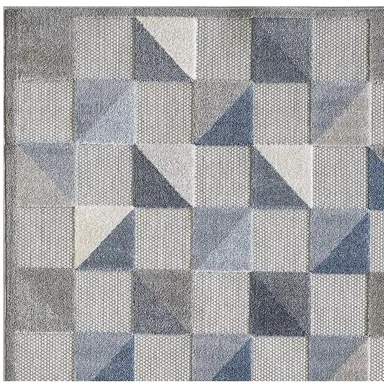 Blue And Gray Geometric Stain Resistant Indoor Outdoor Area Rug Photo 4