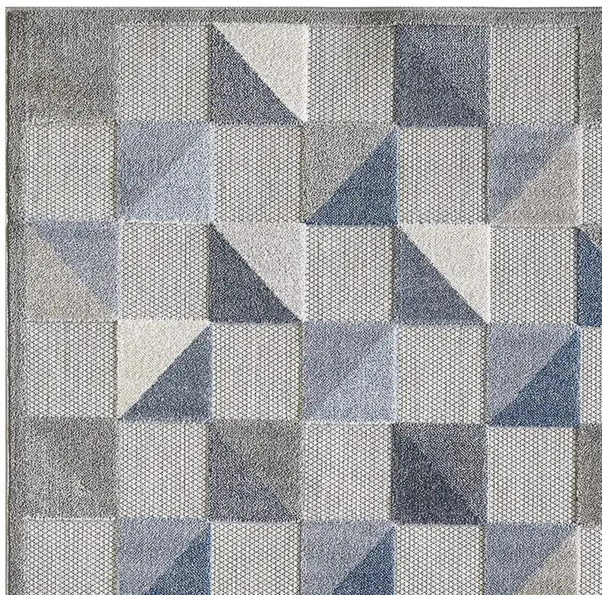 Blue And Gray Geometric Stain Resistant Indoor Outdoor Area Rug Photo 4