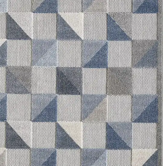 Blue And Gray Geometric Stain Resistant Indoor Outdoor Area Rug Photo 9