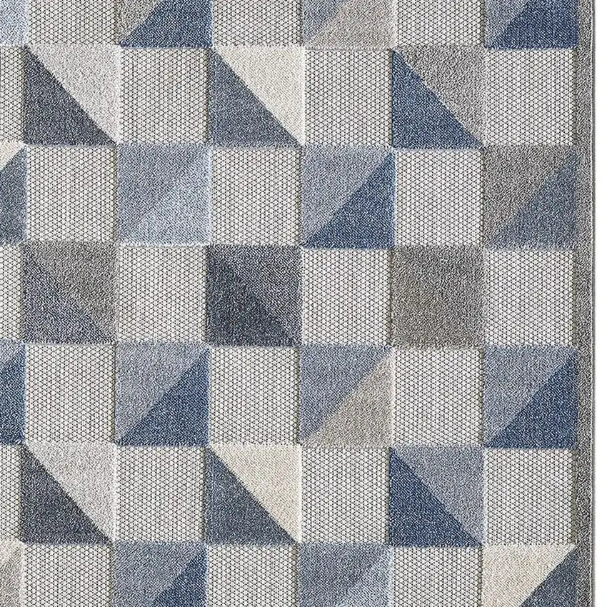 Blue And Gray Geometric Stain Resistant Indoor Outdoor Area Rug Photo 9