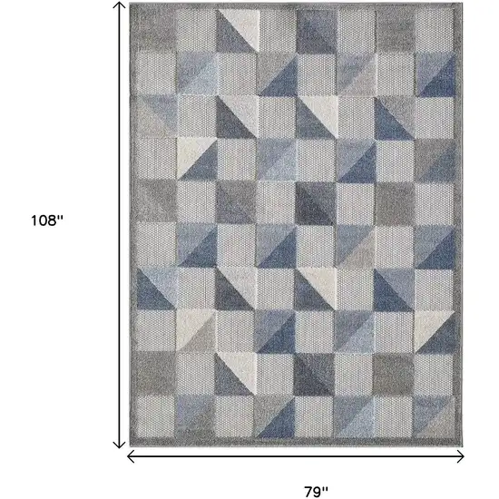 Blue Geometric Stain Resistant Indoor Outdoor Area Rug Photo 9