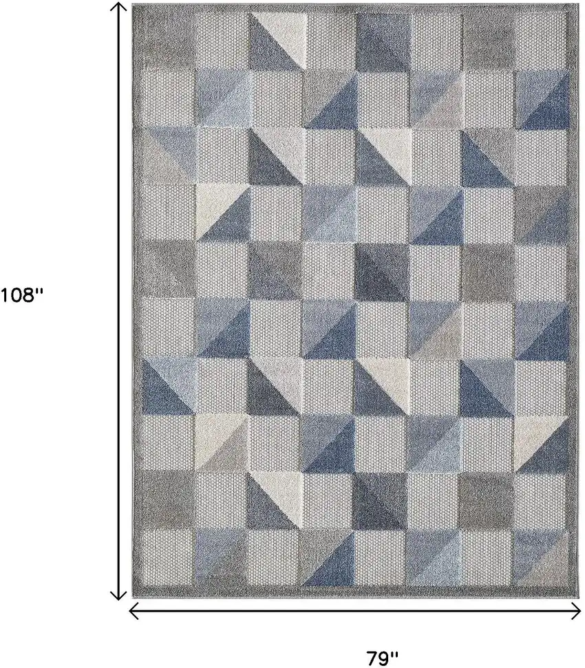 Blue Geometric Stain Resistant Indoor Outdoor Area Rug Photo 9