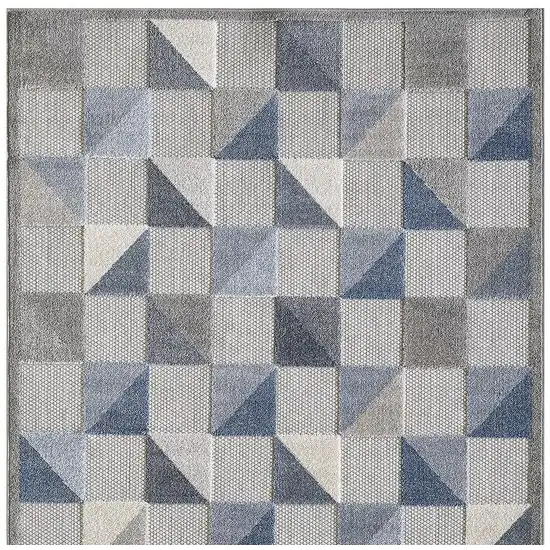 Blue Geometric Stain Resistant Indoor Outdoor Area Rug Photo 3