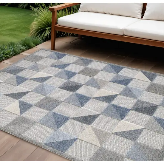 Blue Geometric Stain Resistant Indoor Outdoor Area Rug Photo 2