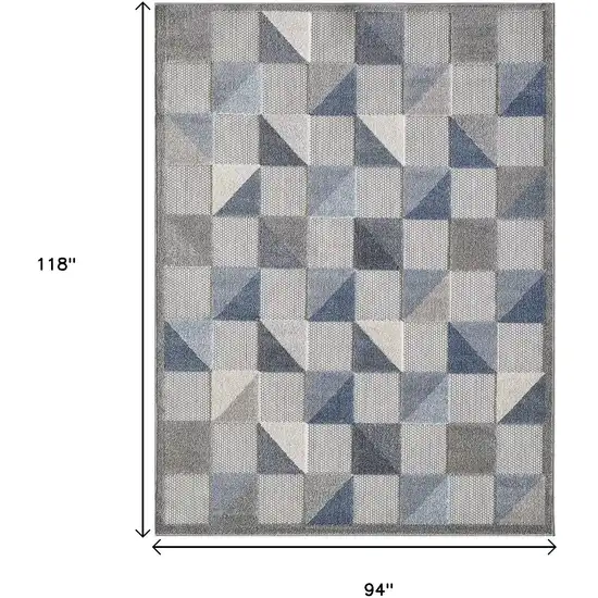 Blue And Gray Geometric Stain Resistant Indoor Outdoor Area Rug Photo 9