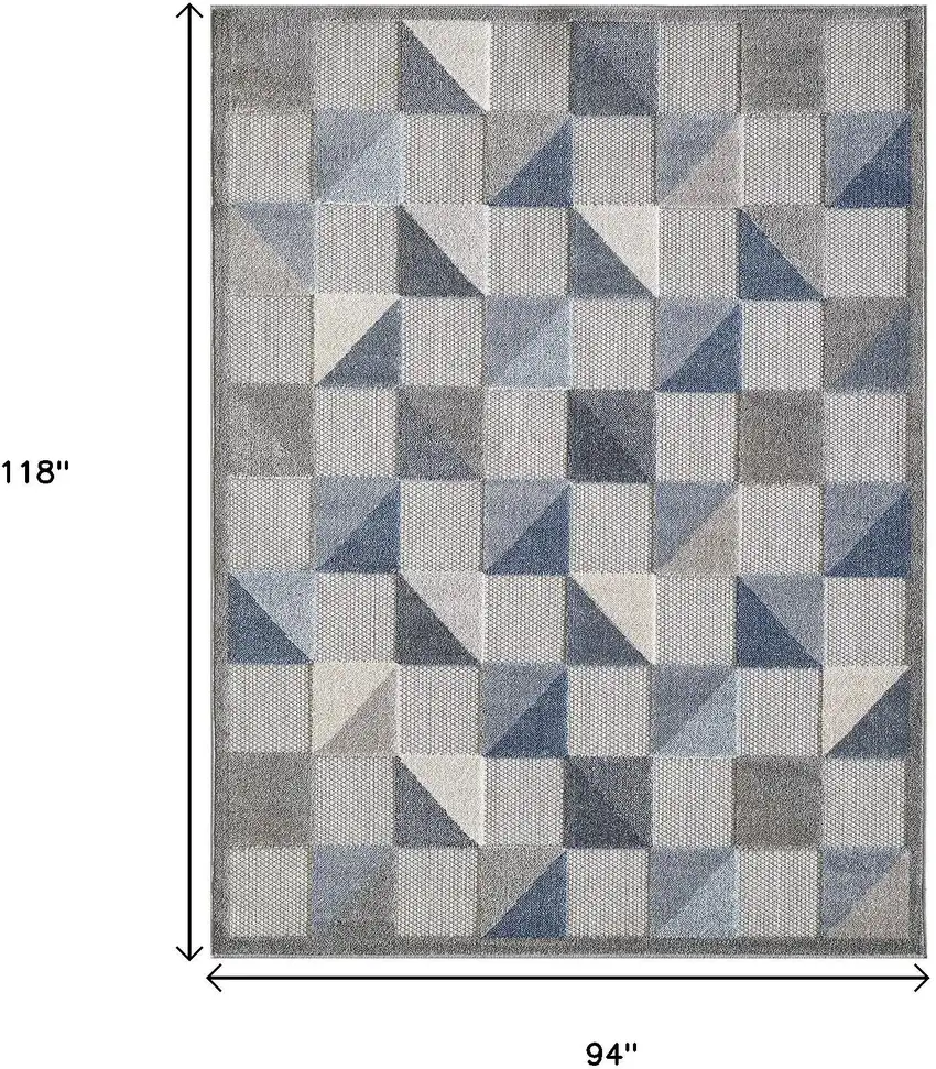 Blue And Gray Geometric Stain Resistant Indoor Outdoor Area Rug Photo 9