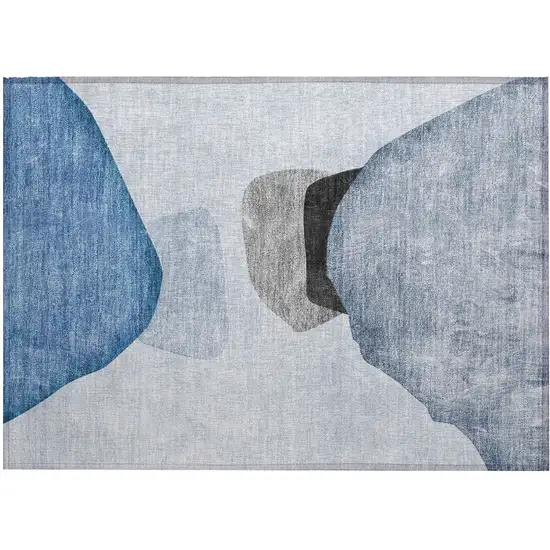 Blue Gray and Black Abstract Washable Non Skid Indoor Outdoor Area Rug Photo 2