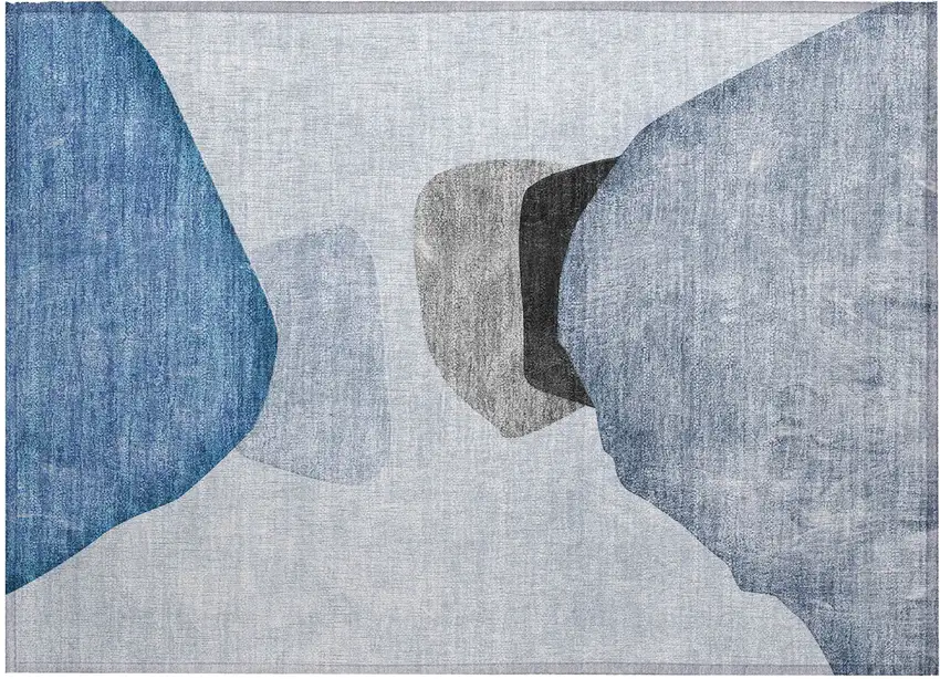 Blue Gray and Black Abstract Washable Non Skid Indoor Outdoor Area Rug Photo 2