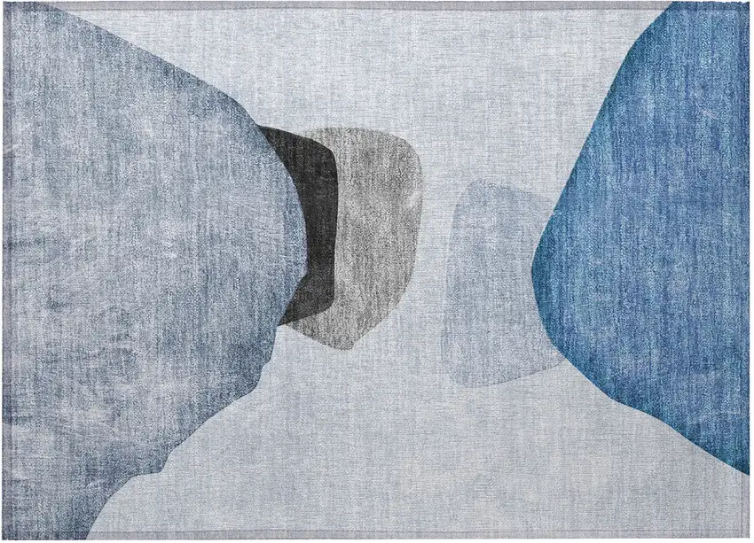 Blue Gray and Black Abstract Washable Non Skid Indoor Outdoor Area Rug Photo 5