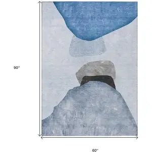 Photo of Blue Gray and Black Abstract Washable Non Skid Indoor Outdoor Area Rug