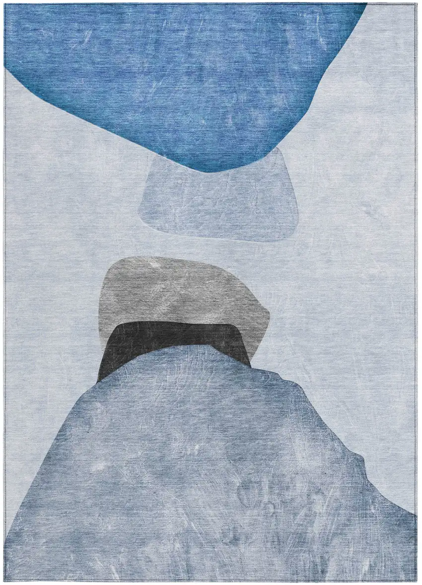 Blue Gray and Black Abstract Washable Non Skid Indoor Outdoor Area Rug Photo 4