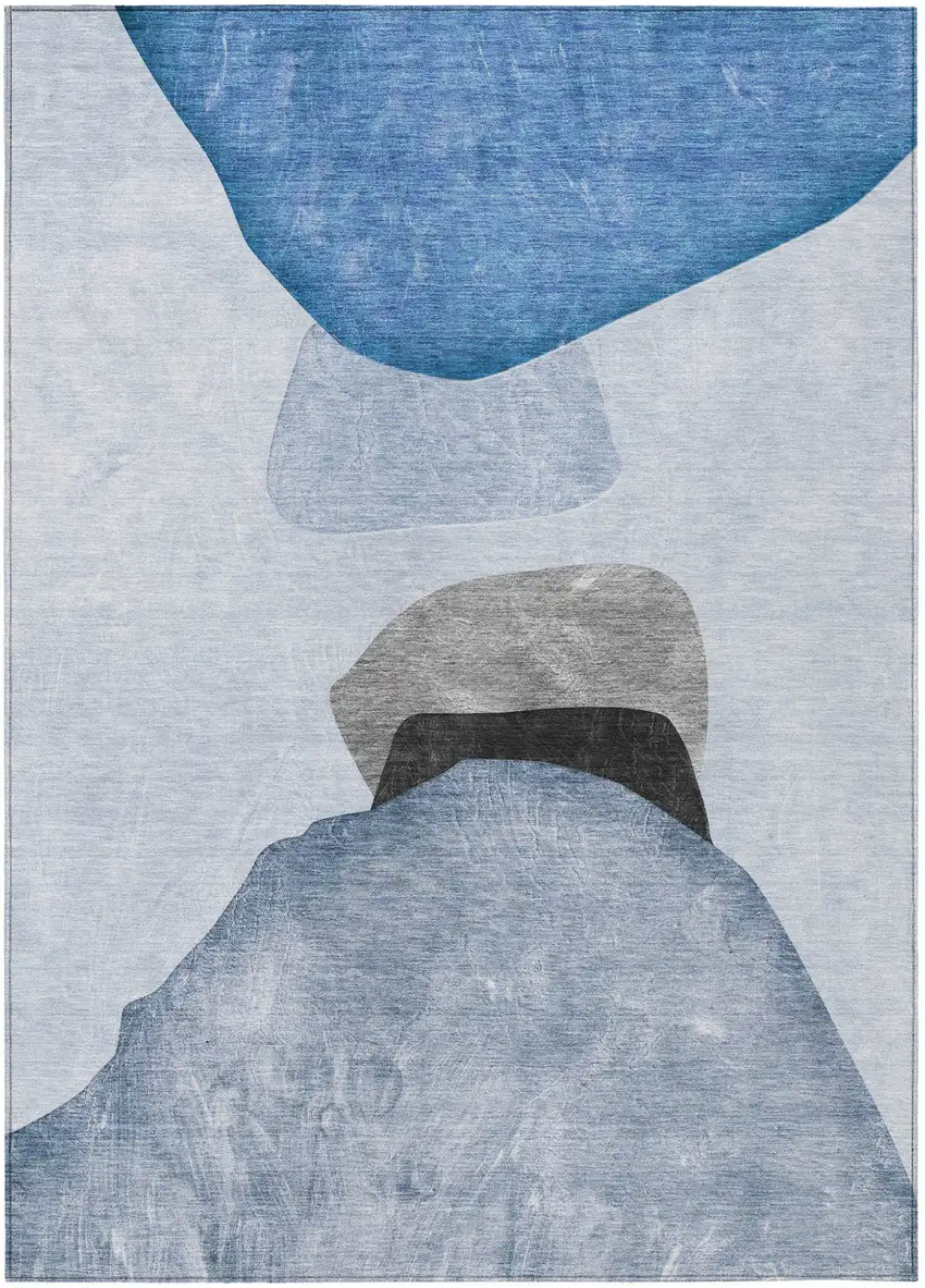 Blue Gray and Black Abstract Washable Non Skid Indoor Outdoor Area Rug Photo 2