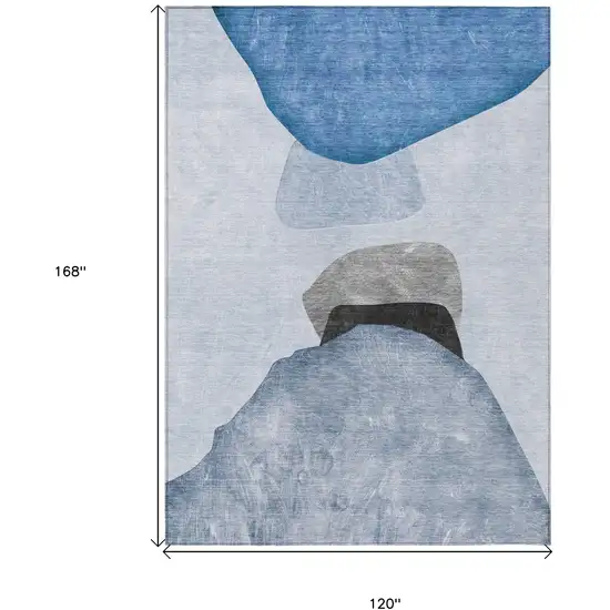 Blue Gray and Black Abstract Washable Non Skid Indoor Outdoor Area Rug Photo 3