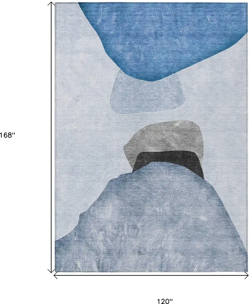 Blue Gray and Black Abstract Washable Non Skid Indoor Outdoor Area Rug Photo 3