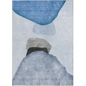 Photo of Blue Gray and Black Abstract Washable Non Skid Indoor Outdoor Area Rug