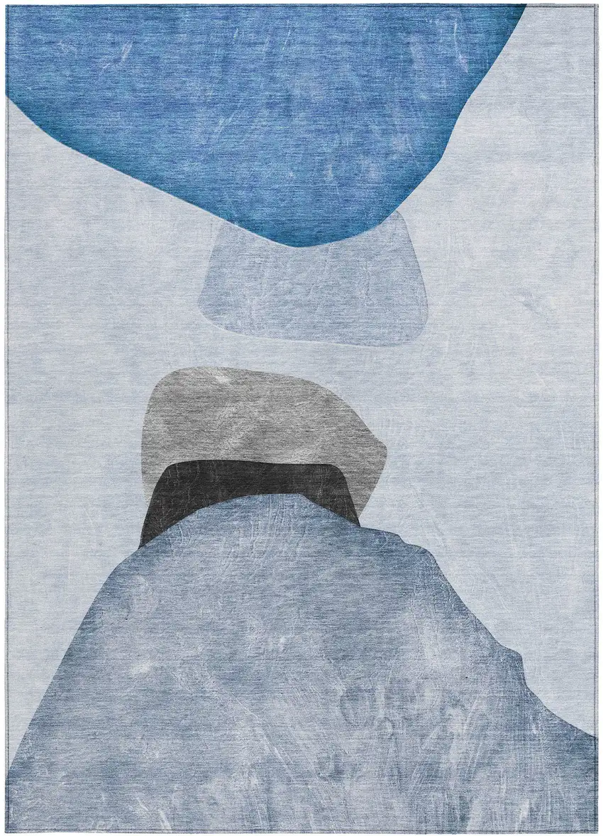 Blue Gray and Black Abstract Washable Non Skid Indoor Outdoor Area Rug Photo 4