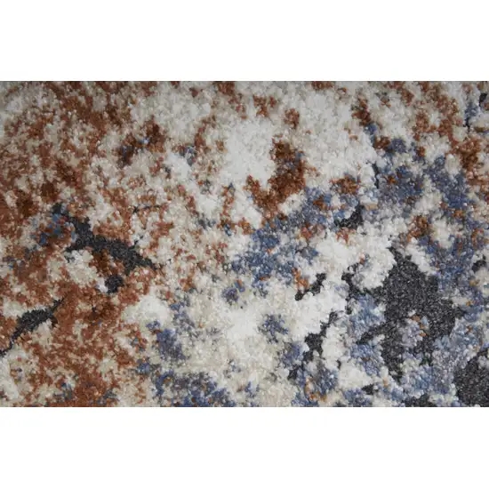 Blue Gray and Brown Abstract Power Loom Worn Faded Area Rug Photo 8