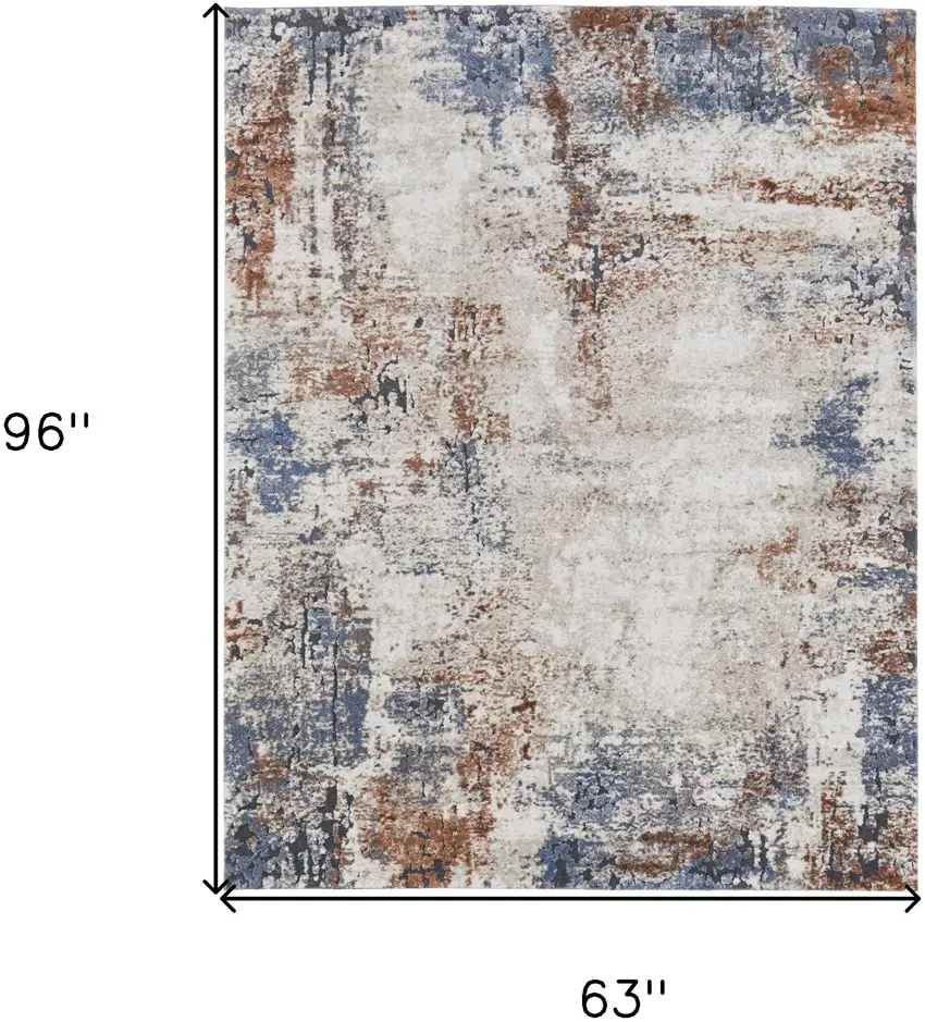 Blue Gray and Brown Abstract Power Loom Worn Faded Area Rug Photo 3