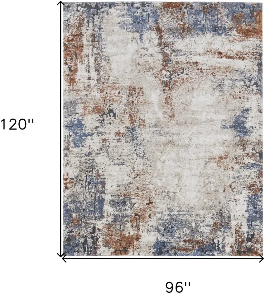 Blue Gray and Brown Abstract Power Loom Worn Faded Area Rug Photo 3