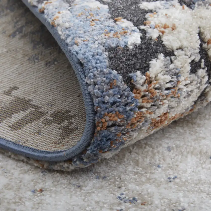 Blue Gray and Brown Abstract Power Loom Worn Faded Area Rug Photo 9