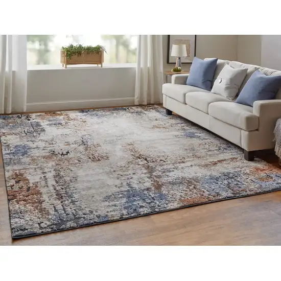 Blue Gray and Brown Abstract Power Loom Worn Faded Area Rug Photo 9
