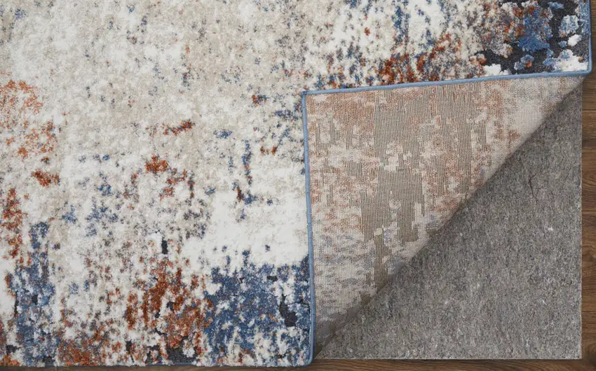 Blue Gray and Brown Abstract Power Loom Worn Faded Area Rug Photo 9